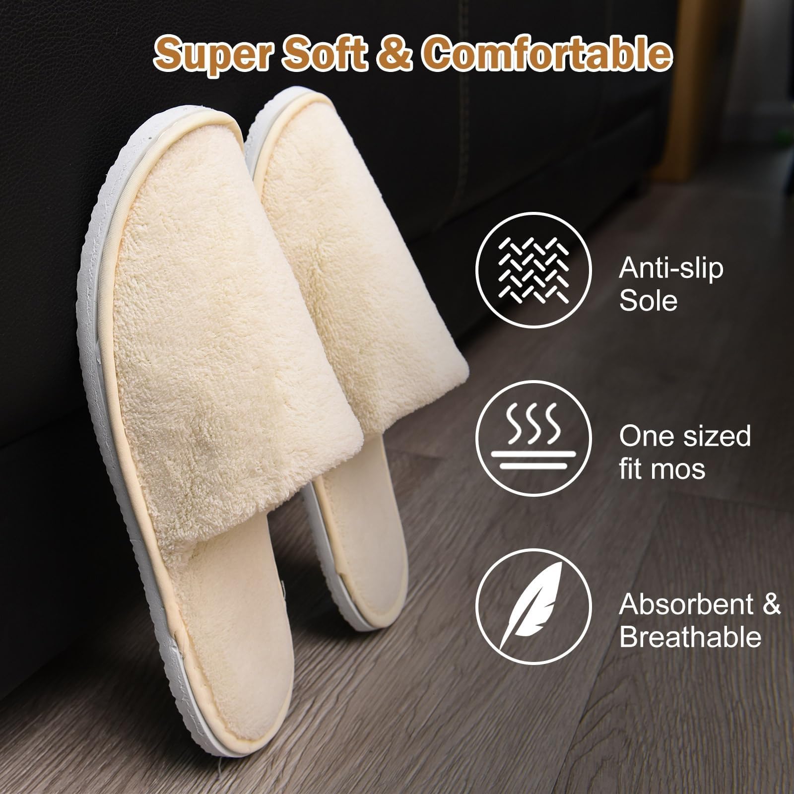 AQUEENLY Guest Slippers – Washable, Non-Slip Indoor Slippers (12 Pack)