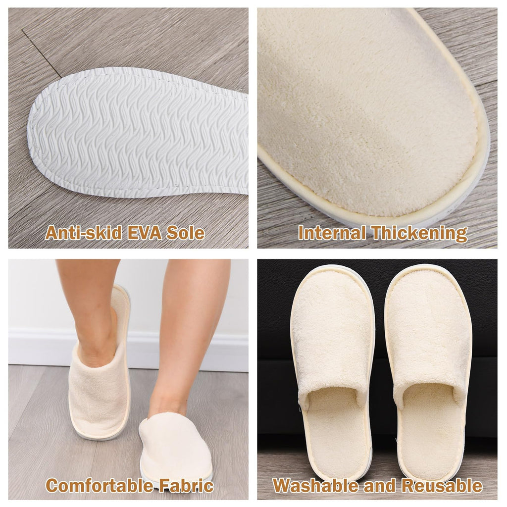 AQUEENLY Guest Slippers – Washable, Non-Slip Indoor Slippers (12 Pack)