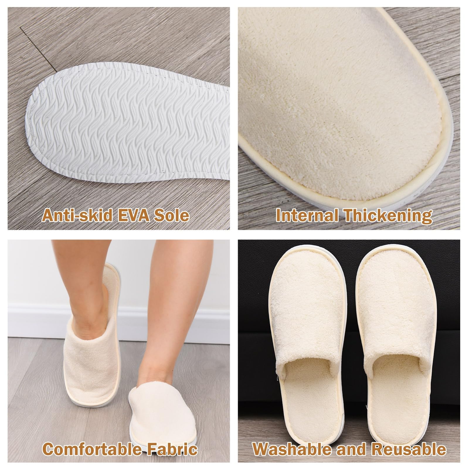 AQUEENLY Guest Slippers – Washable, Non-Slip Indoor Slippers (12 Pack)