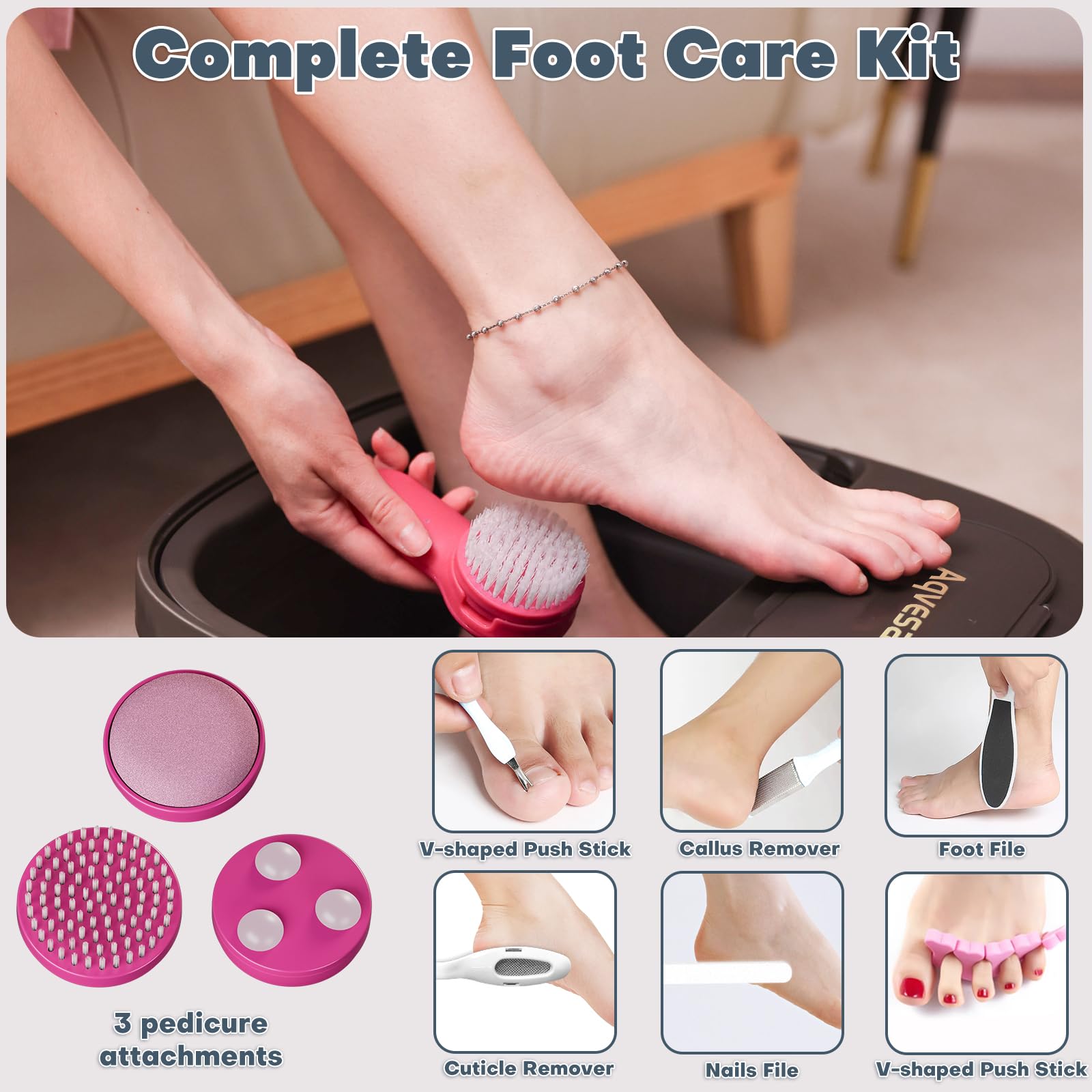 Aqvesane Collapsible Foot Bath Spa with Heat, Bubble, Remote & 3 Pedicure Attachments