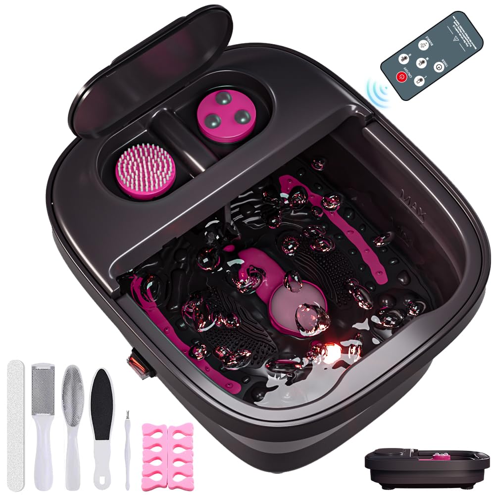 Aqvesane Collapsible Foot Bath Spa with Heat, Bubble, Remote & 3 Pedicure Attachments