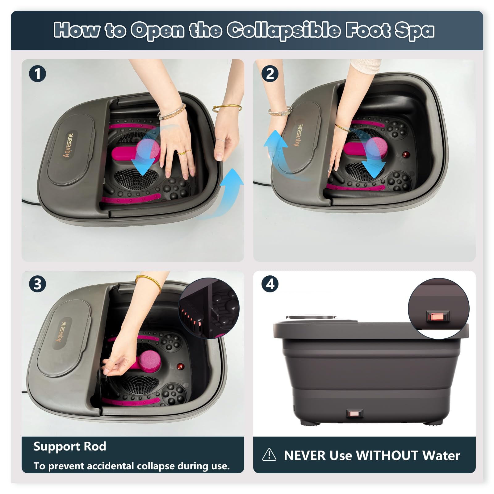 Aqvesane Collapsible Foot Bath Spa with Heat, Bubble, Remote & 3 Pedicure Attachments