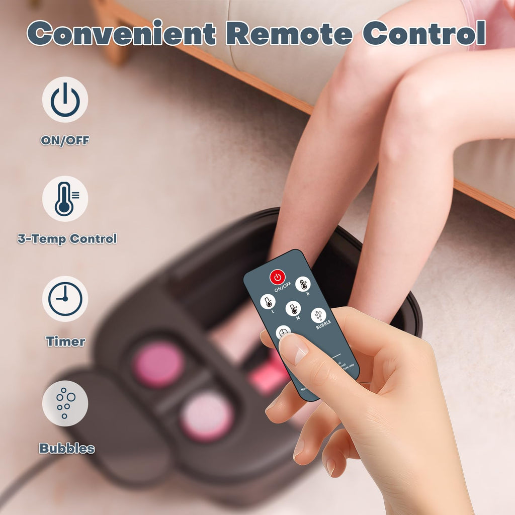 Aqvesane Collapsible Foot Bath Spa with Heat, Bubble, Remote & 3 Pedicure Attachments