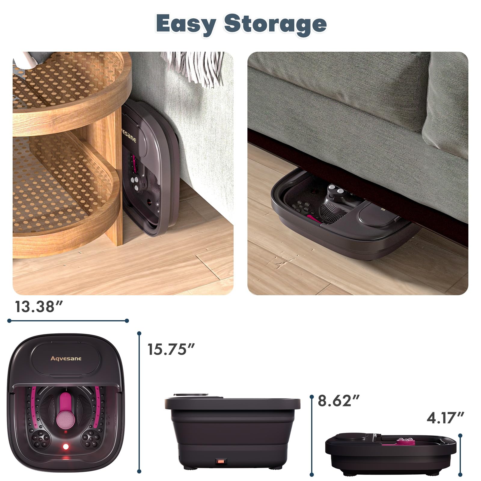 Aqvesane Collapsible Foot Bath Spa with Heat, Bubble, Remote & 3 Pedicure Attachments