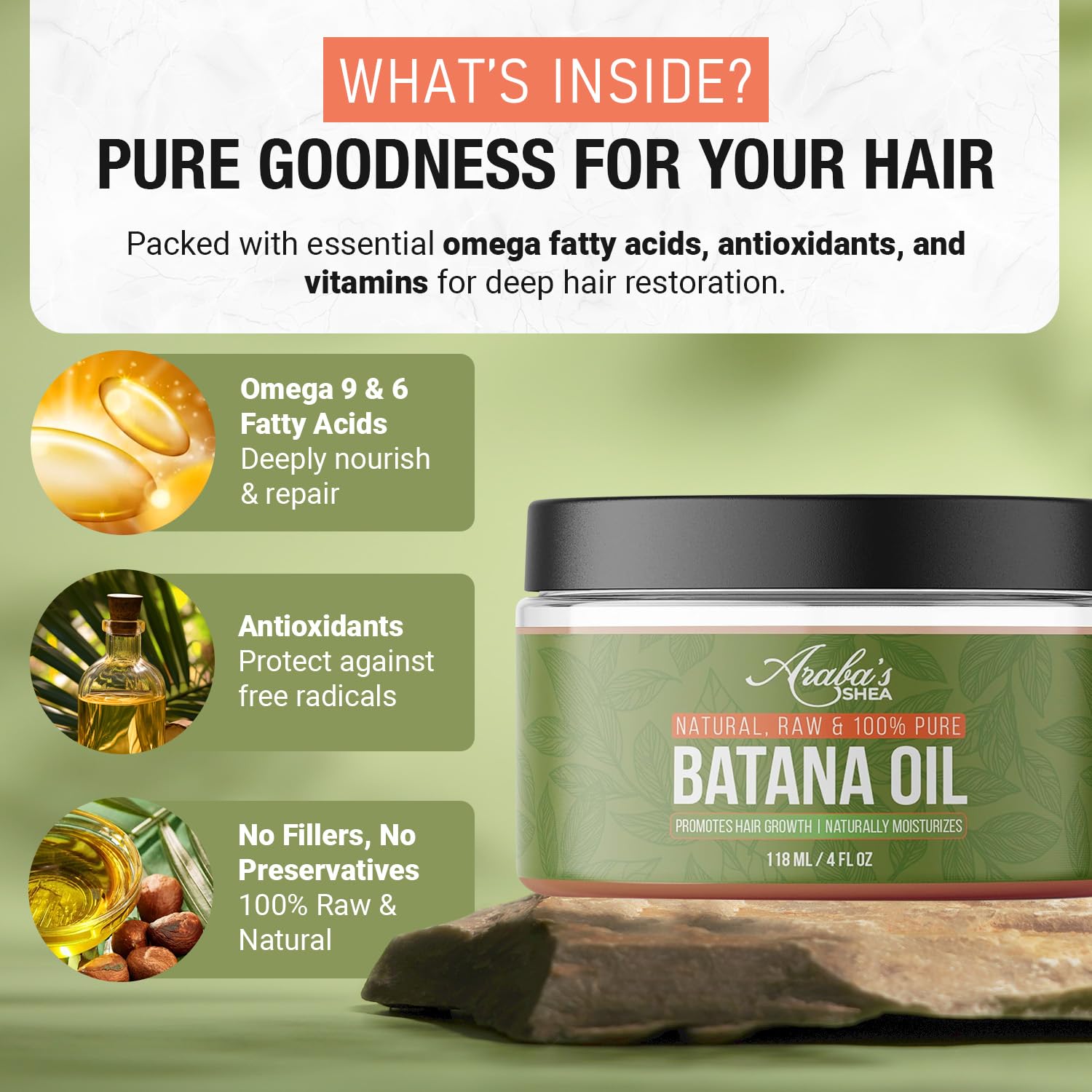 Raw Batana Oil for Hair Growth — 100% Pure & Organic 4oz | Araba's Shea