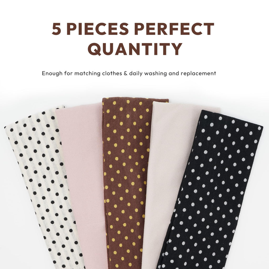 Aranya Women's Headbands 5pc Set – Soft Stretchy Fabric for Yoga & Everyday Wear (Polka Dot)