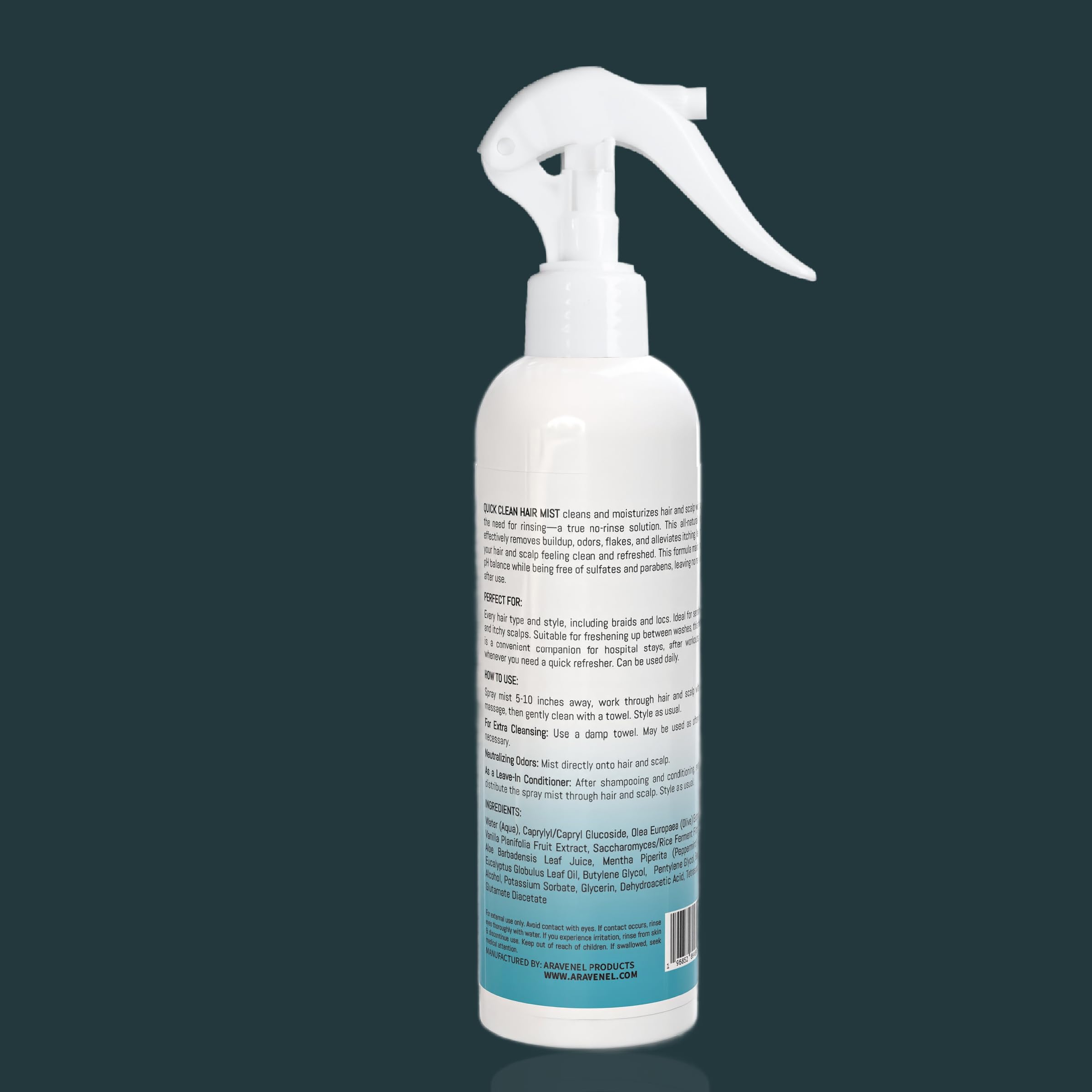 ARAVENEL Quick Clean Hair Mist – All-Natural, No-Rinse Formula (8oz) for Buildup, Odor & Itch