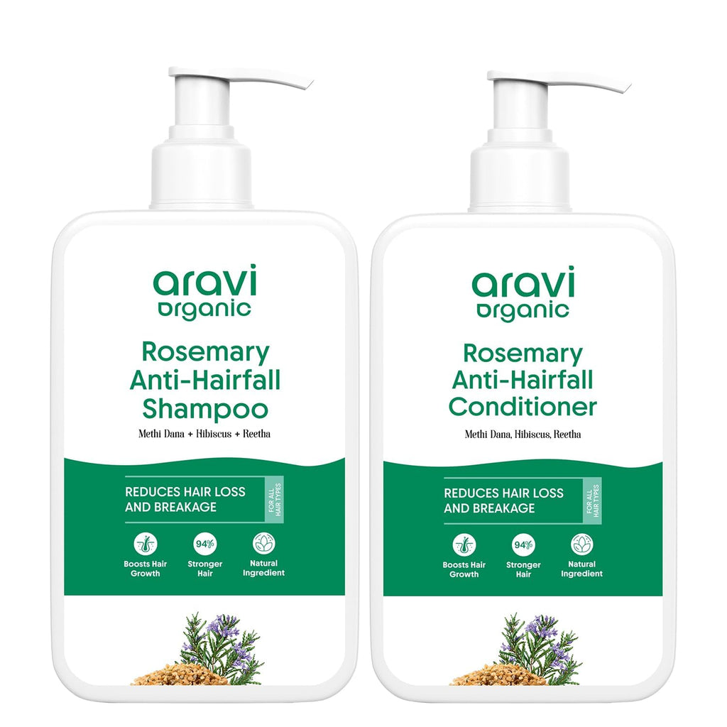 Aravi Organic Rosemary Anti Hairfall & Hair Growth Shampoo & Conditioner Combo | Sulphate-Free | For Dry & Frizzy Hair | 200ml Each