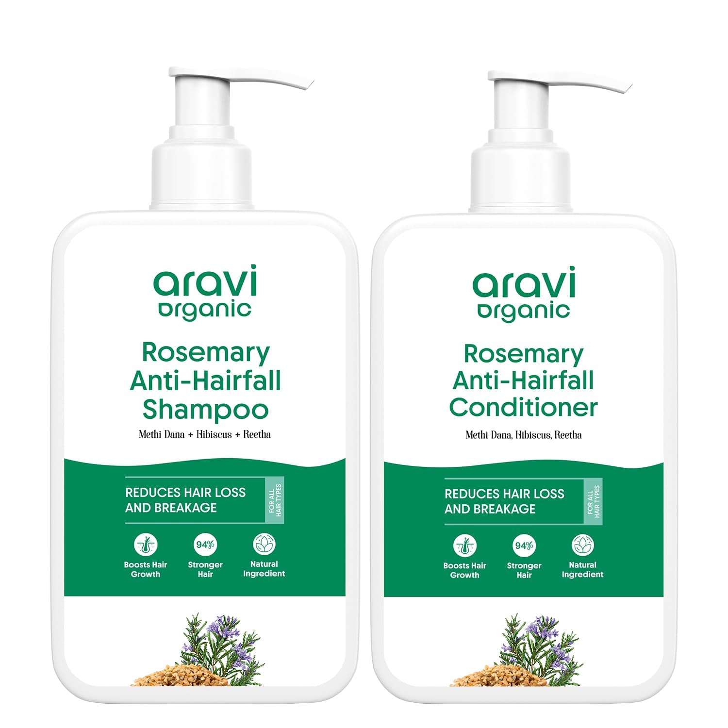 Aravi Organic Rosemary Anti Hairfall & Hair Growth Shampoo & Conditioner Combo | Sulphate-Free | For Dry & Frizzy Hair | 200ml Each