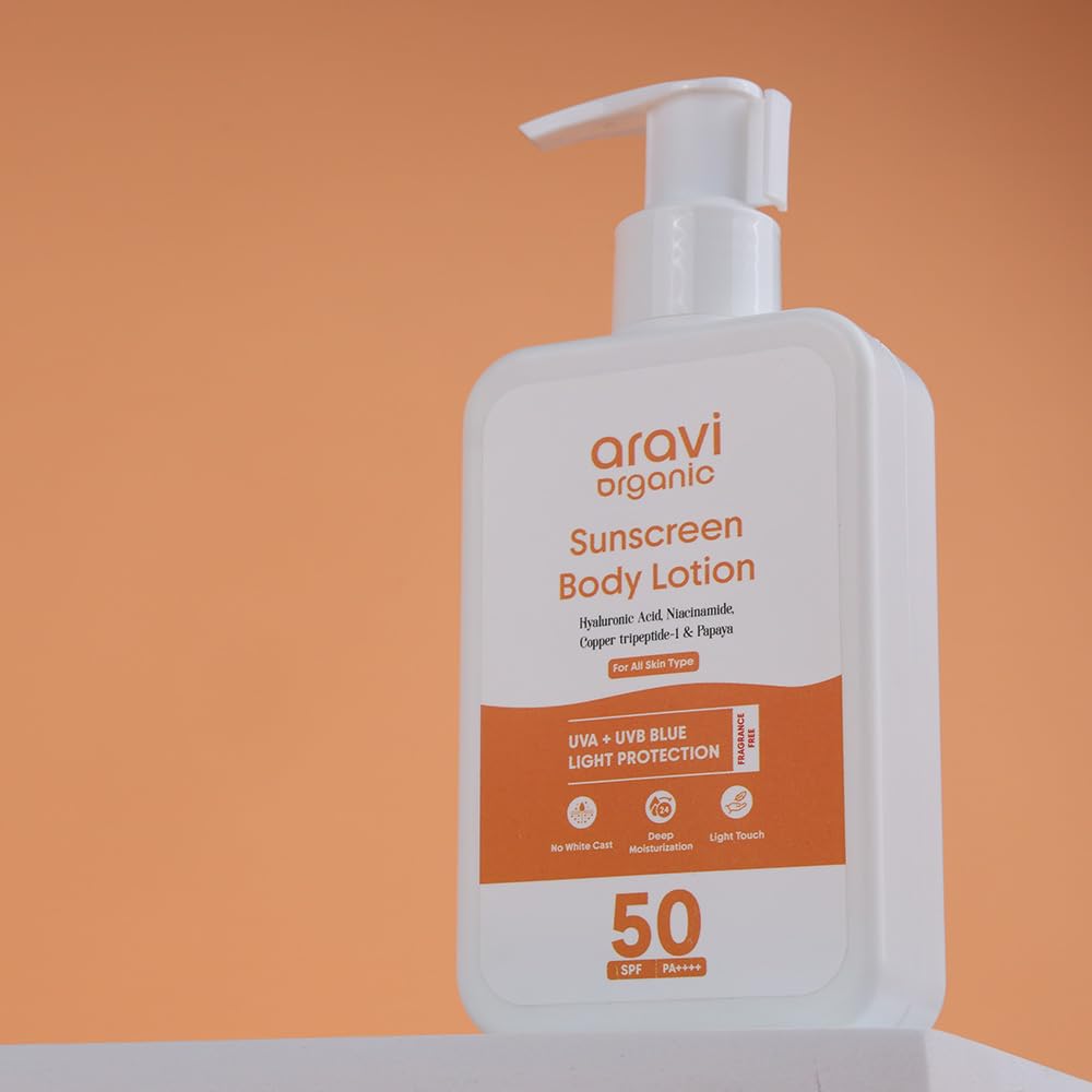 Aravi Organic Oil-Free Sunscreen Body Lotion SPF 50 PA++++ | Lightweight, Invisible Finish | 200ml
