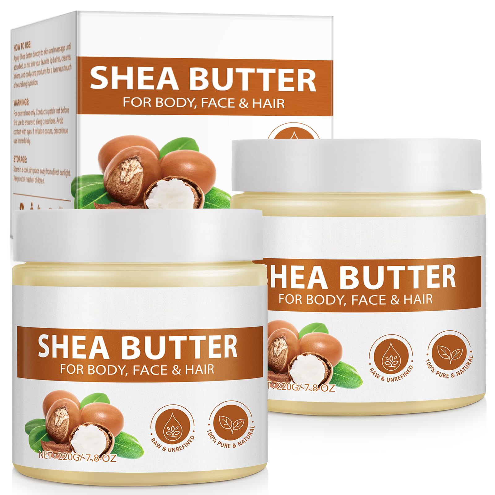 A r b c r n Raw Organic Shea Butter - 2 Pack | Unrefined Moisturizer for Dry Skin & Hair (15.6 oz)
