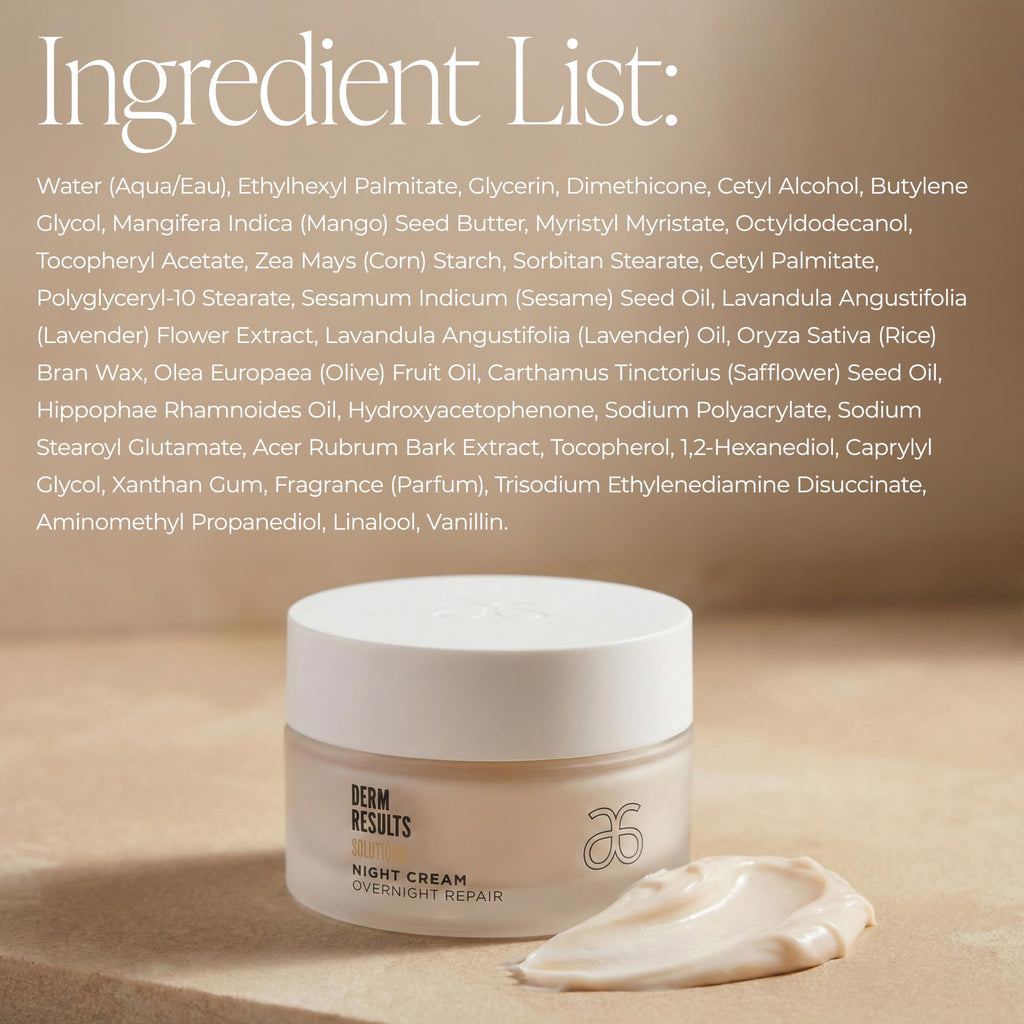 Arbonne DermResults Night Cream – Overnight Hydration with Tri-Lipid Complex (1.7 oz / 50 ml)