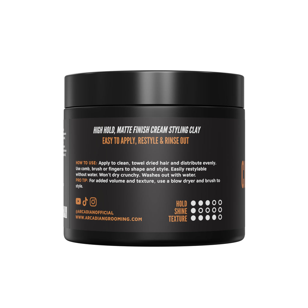 Arcadian Grooming Clay Pomade for Men – Vegan Matte Finish, Strong Hold, 4oz