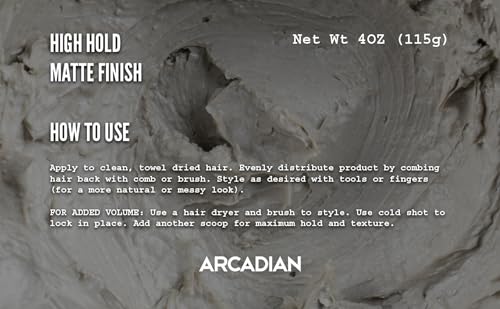 Arcadian Grooming Clay Pomade for Men – Vegan Matte Finish, Strong Hold, 4oz