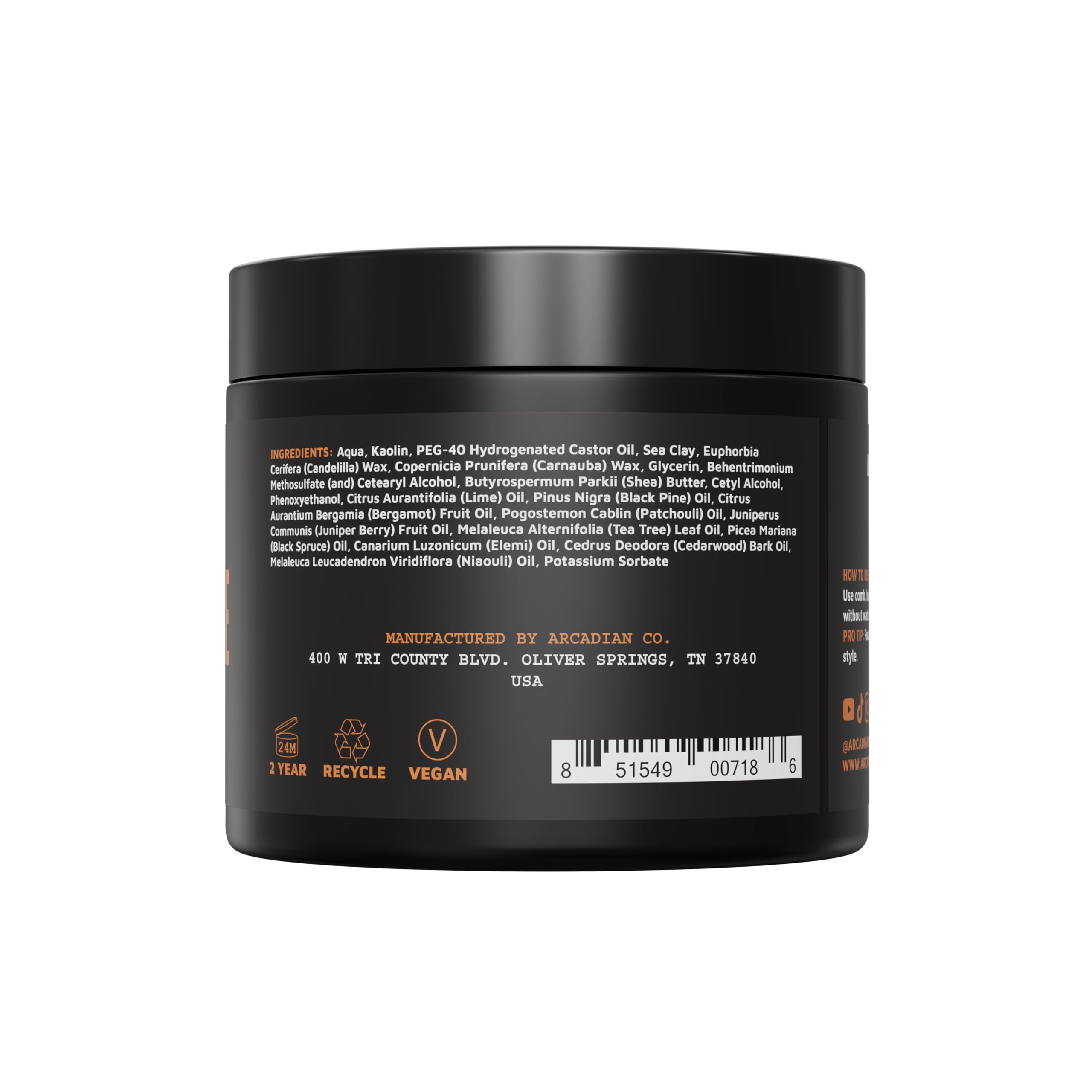 Arcadian Grooming Clay Pomade for Men – Vegan Matte Finish, Strong Hold, 4oz