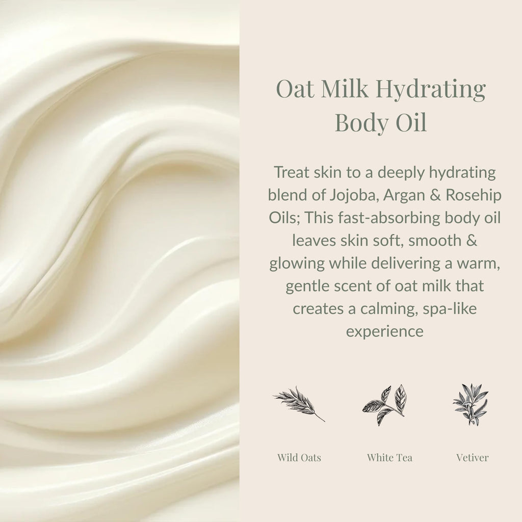 Archipelago Botanicals Oat Milk Hydrating Body Oil – Lightweight Jojoba, Argan & Rosehip for Dry or Sensitive Skin