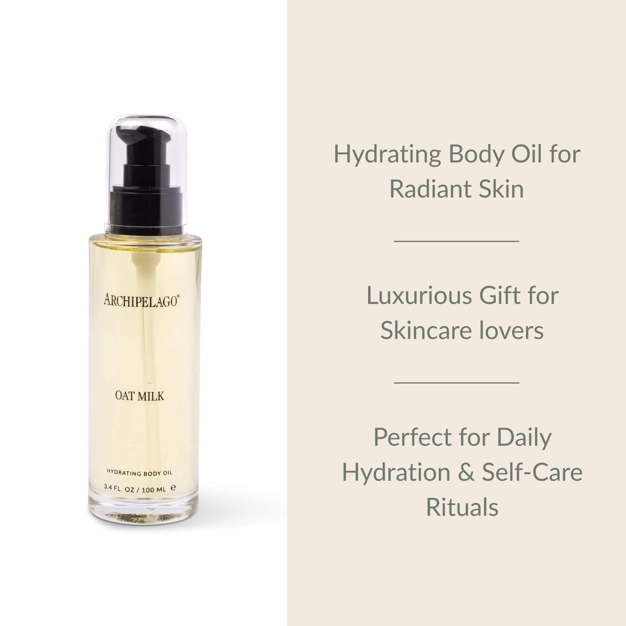 Archipelago Botanicals Oat Milk Hydrating Body Oil – Lightweight Jojoba, Argan & Rosehip for Dry or Sensitive Skin
