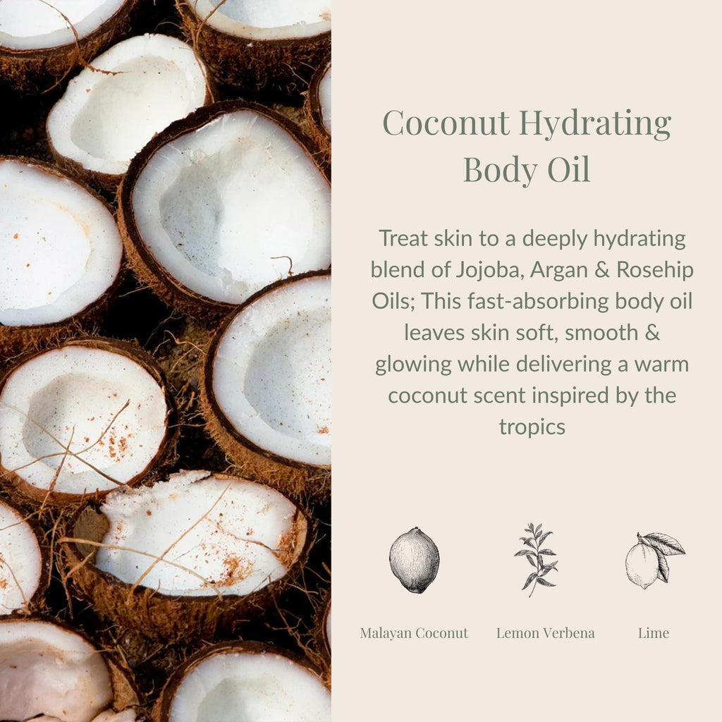 Archipelago Botanicals Coconut Hydrating Body Oil — Lightweight Jojoba, Argan & Rosehip for Soft, Glowing Skin