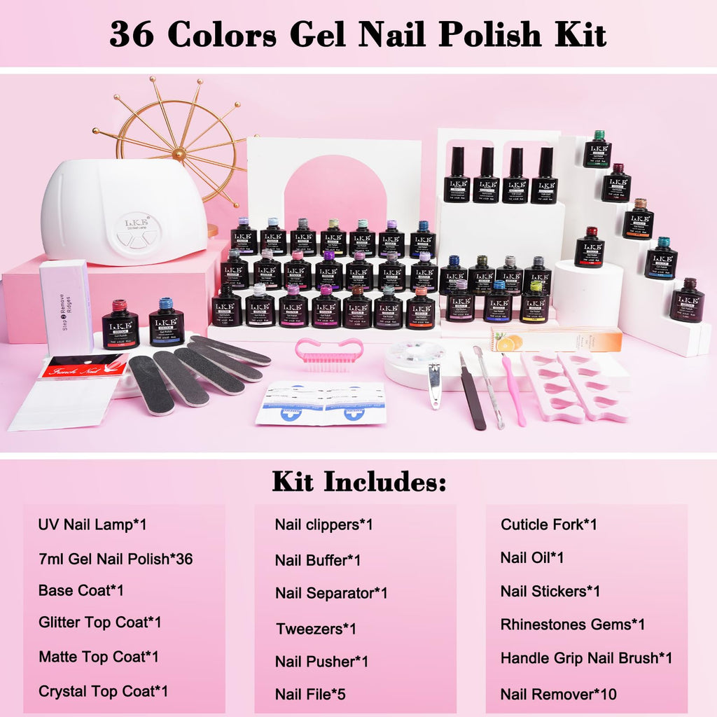 ARCWEISSO Gel Nail Polish Kit with UV Light – 36 Colors, Base & Top Coats, 66-Piece All-In-One Set
