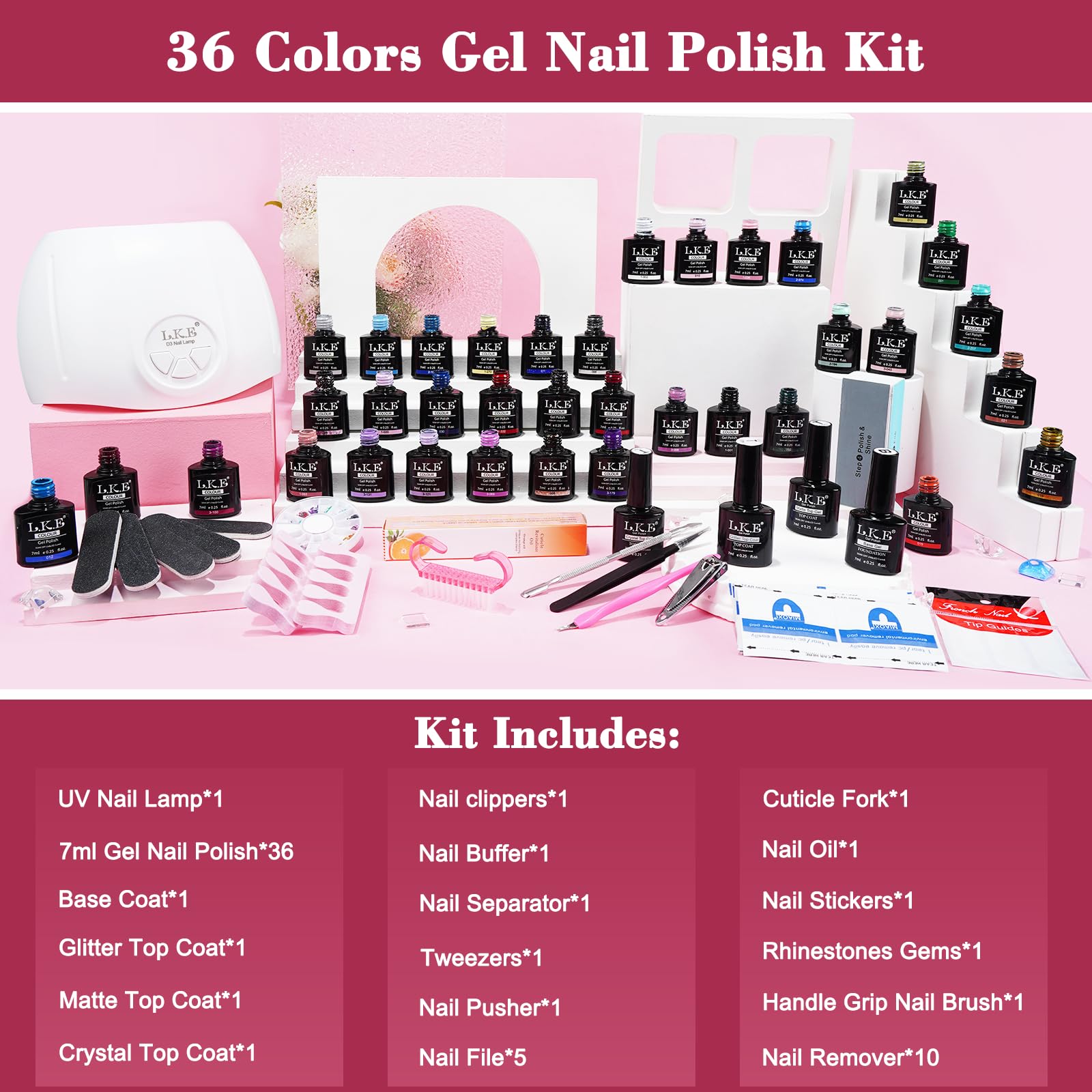 ARCWEISSO Gel Nail Polish Kit with UV Light — 36 Colors, Base & Top Coats