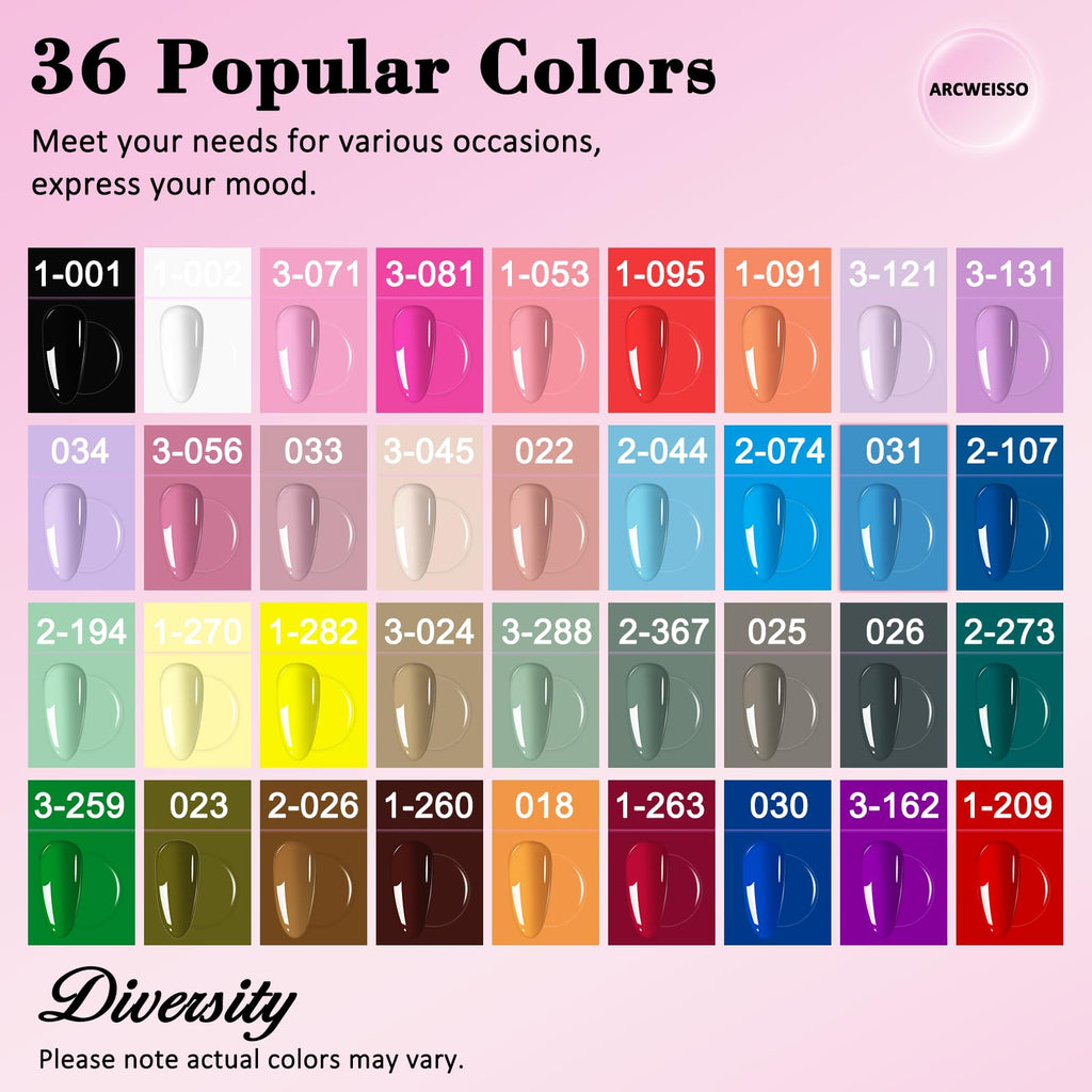 ARCWEISSO Gel Nail Polish Kit with UV Light – 36 Colors, Base & Top Coats, 66-Piece All-In-One Set