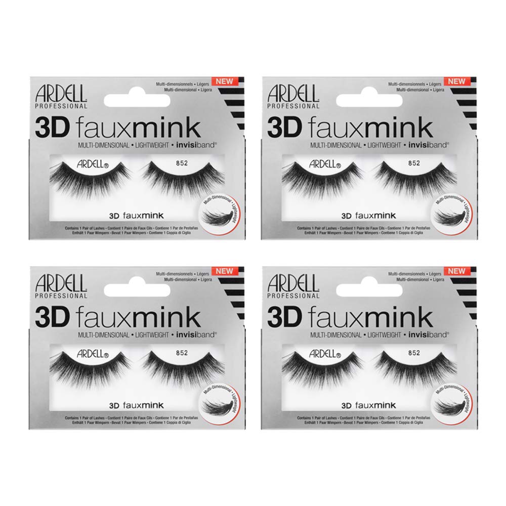 Ardell 3D Faux Mink 852 Lashes – Flared Natural Look, Invisiband, 4 Pairs