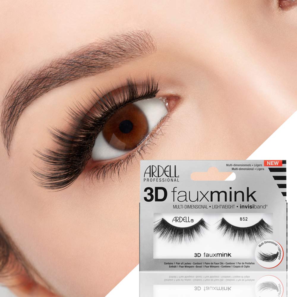 Ardell 3D Faux Mink 852 Lashes – Flared Natural Look, Invisiband, 4 Pairs