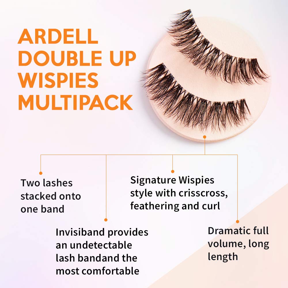 Ardell Double Up Wispies False Eyelashes – 2-Pack for Dramatic Volume & Invisiband