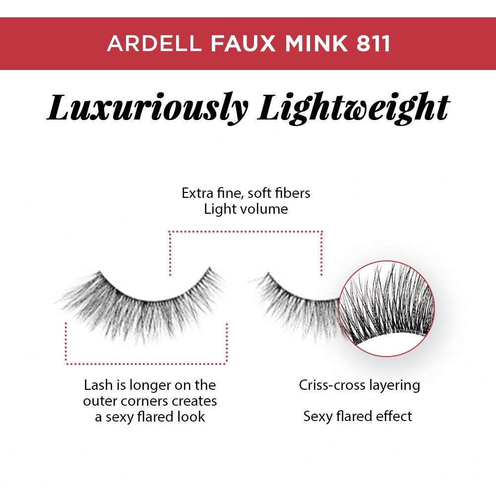 Ardell Faux Mink Lashes 811 – Knot-Free Invisiband, Natural Wispy Strips, Reusable 2-Pack