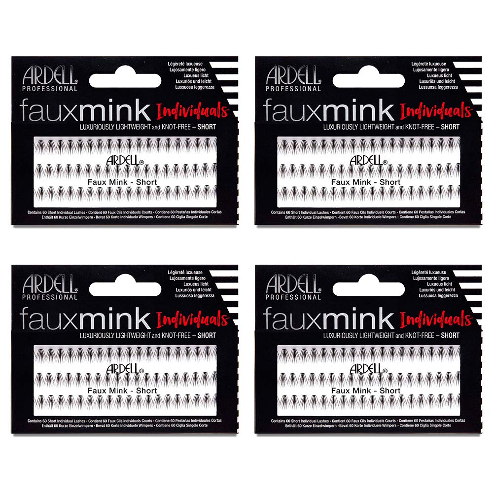 Ardell Faux Mink False Eyelashes, Individual Lashes Short Black – Natural Look, DIY Lash Clusters, 4 Pack