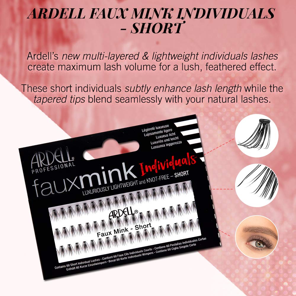 Ardell Faux Mink False Eyelashes, Individual Lashes Short Black – Natural Look, DIY Lash Clusters, 4 Pack