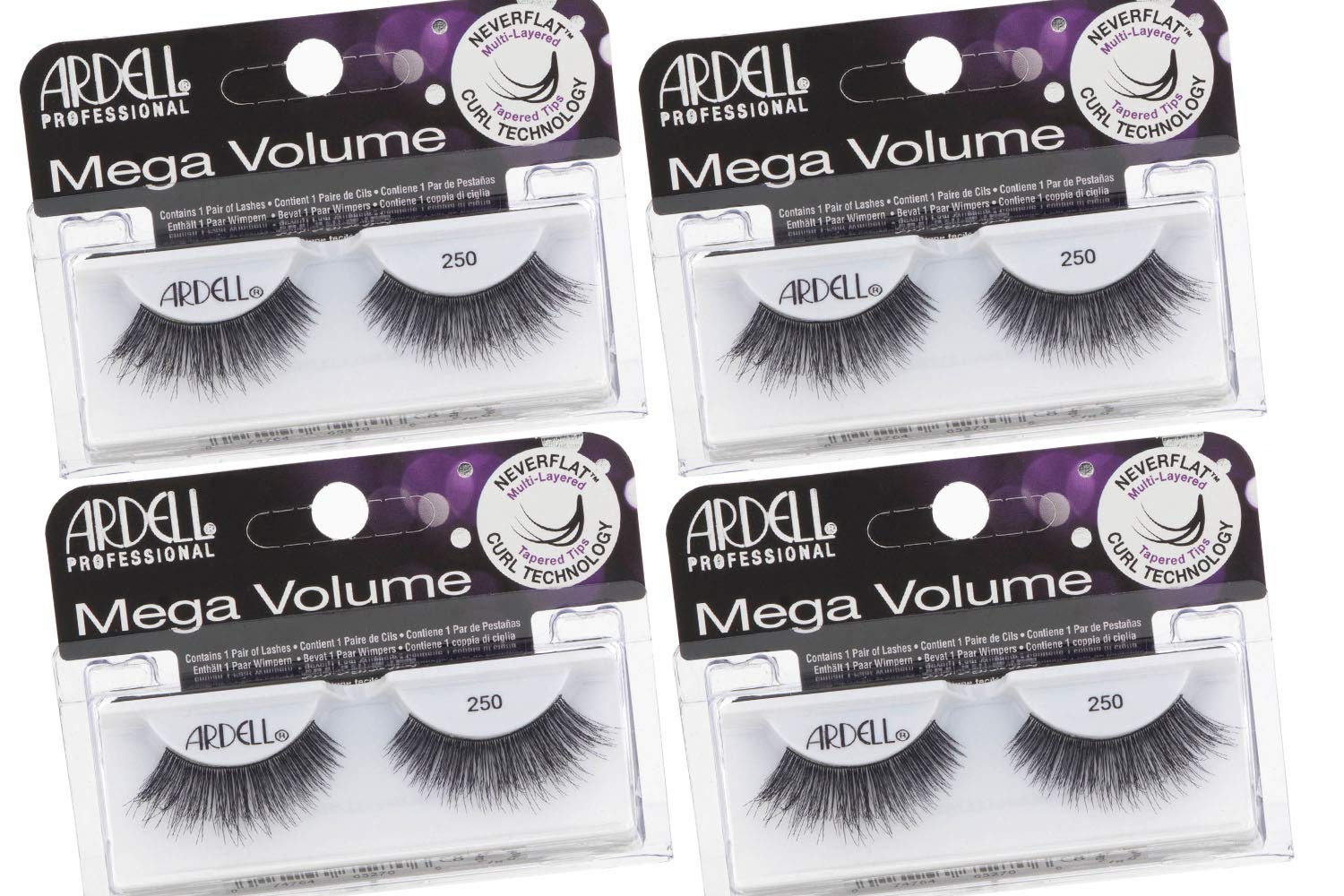 Ardell Mega Volume 250 Lashes – Dramatic Full-Strip, Fluffy Wispy (4 Pairs)
