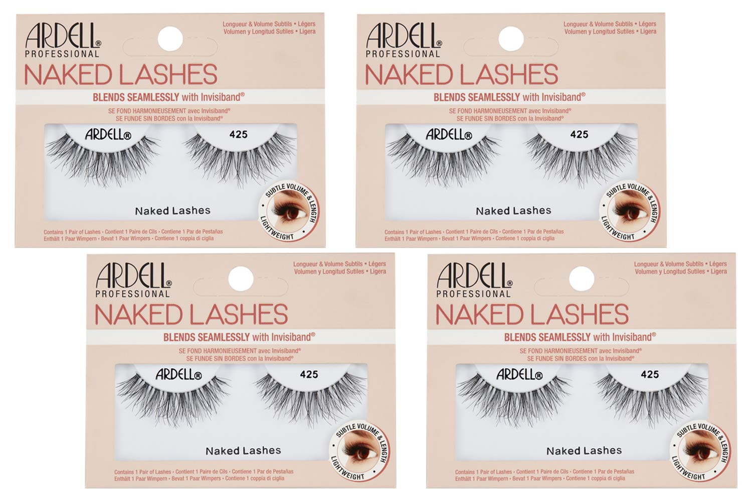 Ardell Naked Lashes 425 with Invisiband – Natural Everyday False Eyelashes (4 Pairs)