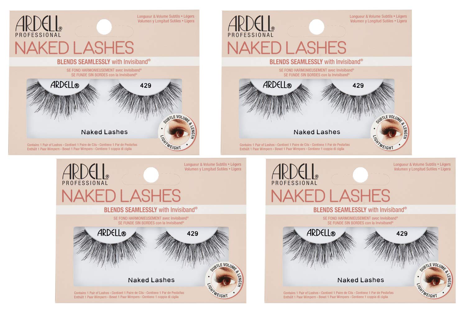 Ardell Naked Lashes 429 with Invisiband – Natural False Eyelashes, Subtle Volume, 4 Pairs
