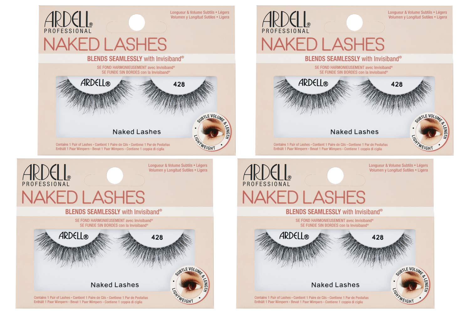 Ardell Naked Lashes Natural 428 with Invisiband – Everyday Wear False Eyelashes, Comfortable Strip Lashes, 4 Pairs