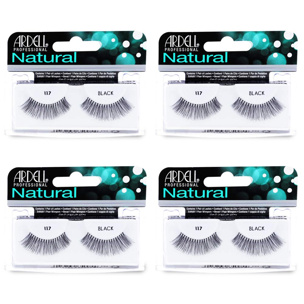 Ardell Natural Lashes 117 – Black, Flared Wispy Strip Lashes (4 Pack)