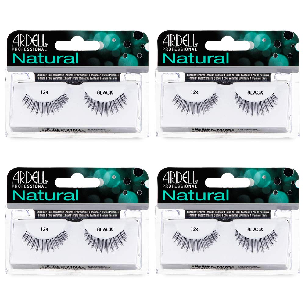 Ardell Natural Lashes 124 - Black, Lightweight Strip Lashes (4 Pack)