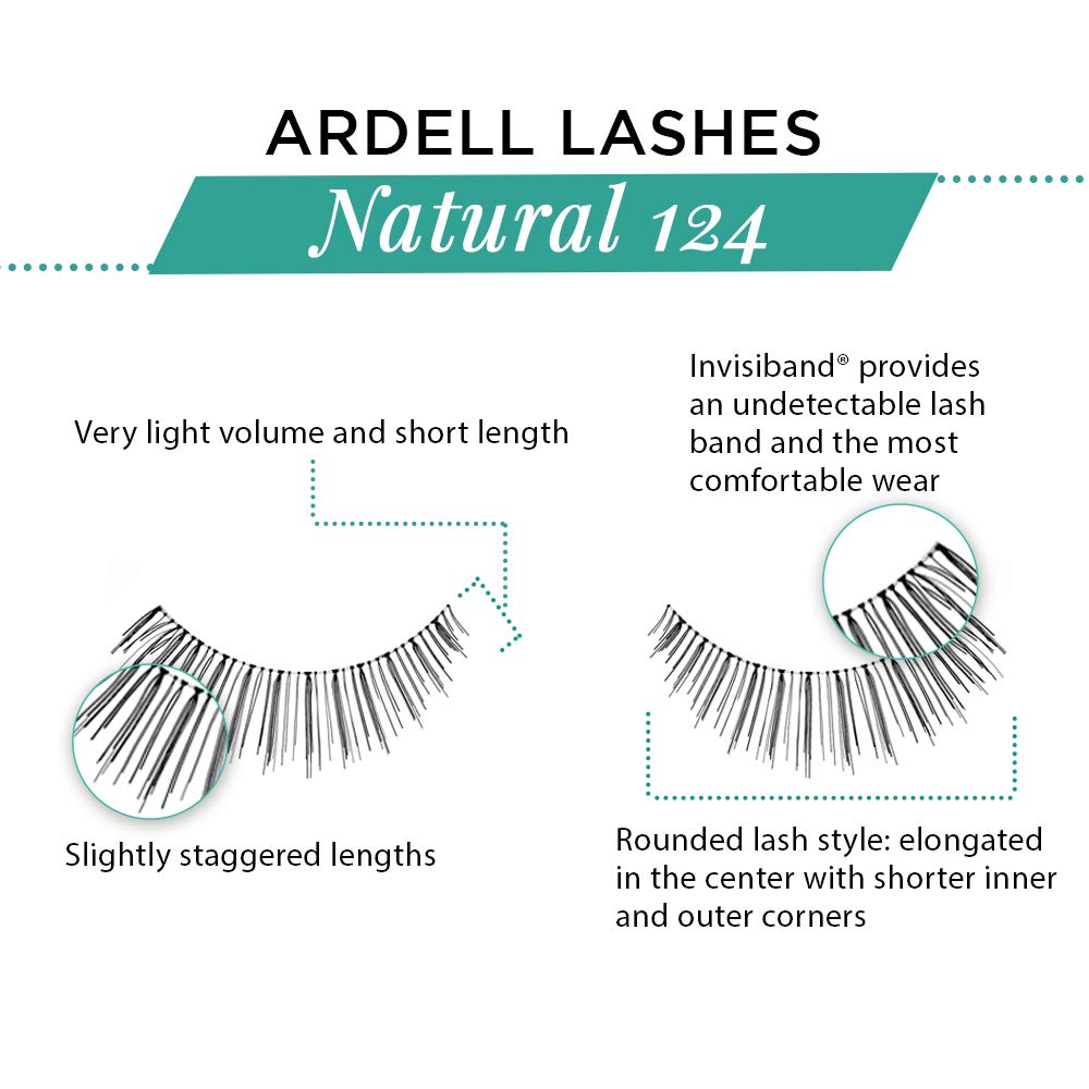 Ardell Natural Lashes 124 - Black, Lightweight Strip Lashes (4 Pack)