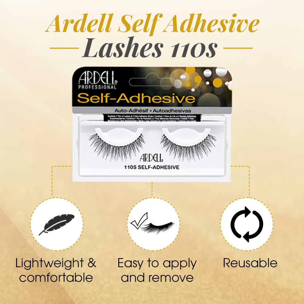 Ardell Self-Adhesive Eyelashes 110S – No Glue Needed, Natural Strip Lashes, 4 Pack