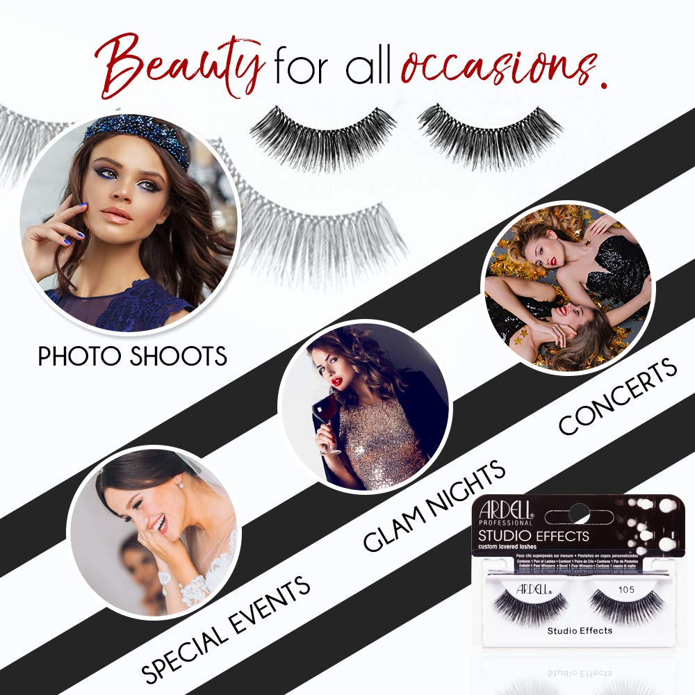 Ardell Studio Effects 105 False Eyelashes – Custom Layered, Reusable 4-Pack for Dramatic Eye Look