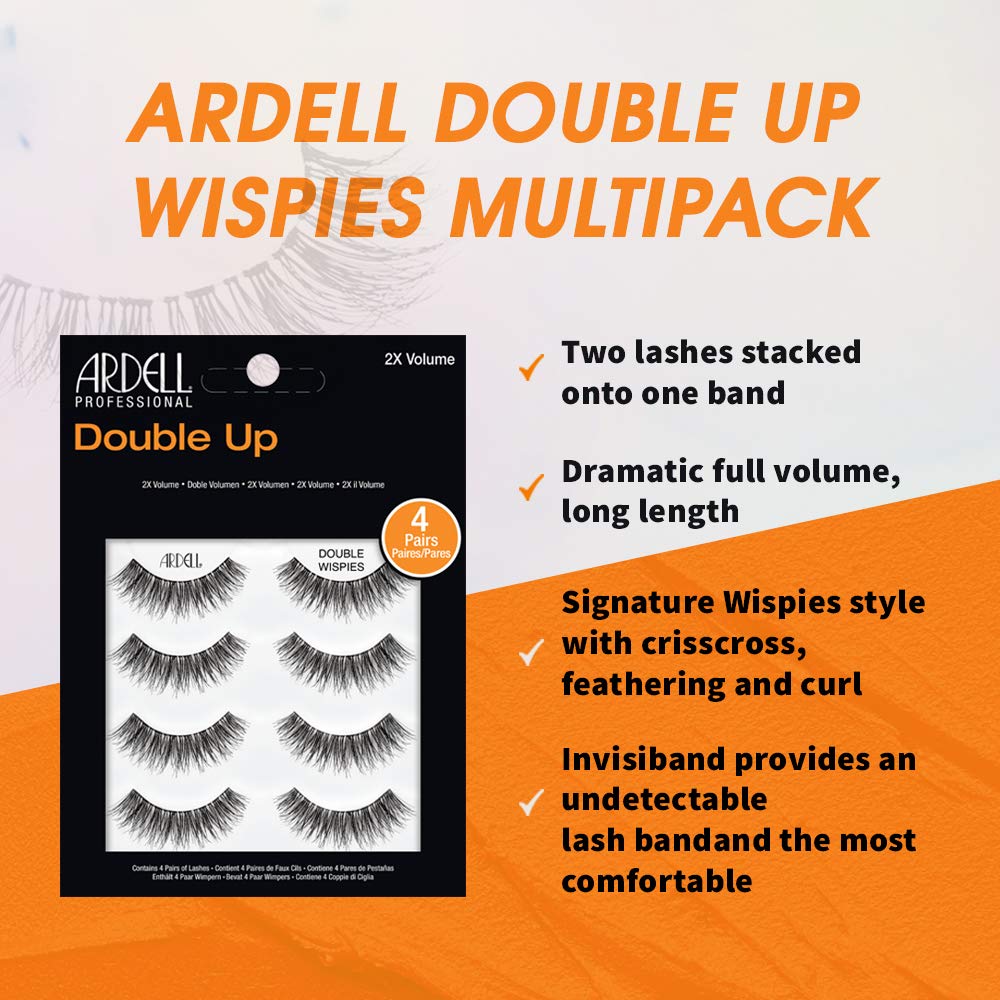 Ardell Double Up Wispies False Eyelashes – 2-Pack for Dramatic Volume & Invisiband