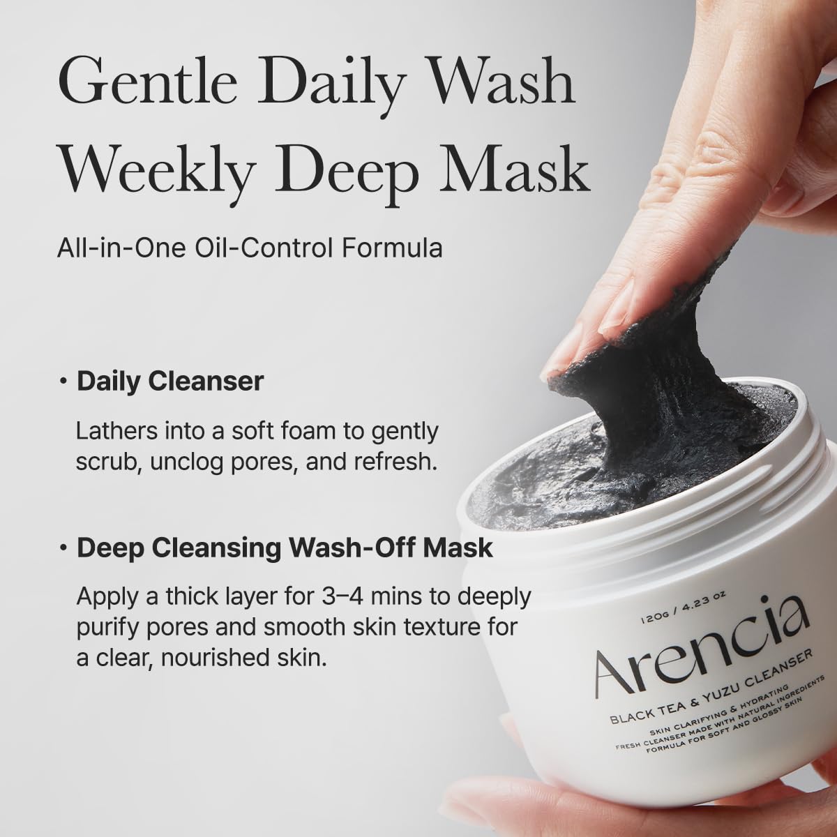 ARENCIA Black Tea Rice Mochi Cleanser – Pore Care & Sebum Control, 120g