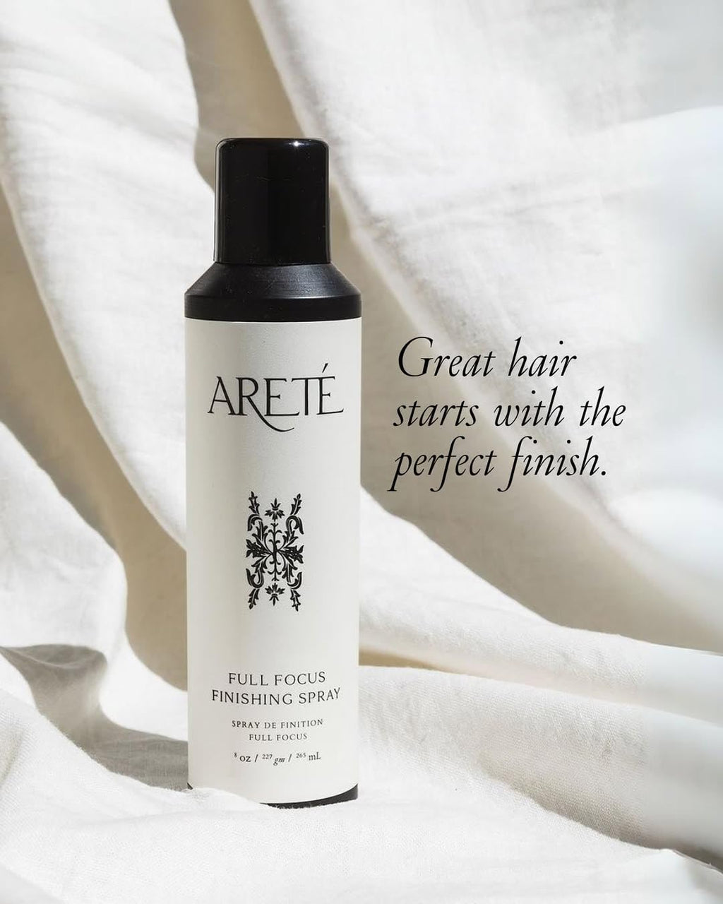 ARETÉ Full Focus Finishing Spray – Strong Buildable Hold, Shiny Finish, Anti-Frizz Hairspray for Women | Made in USA 8oz