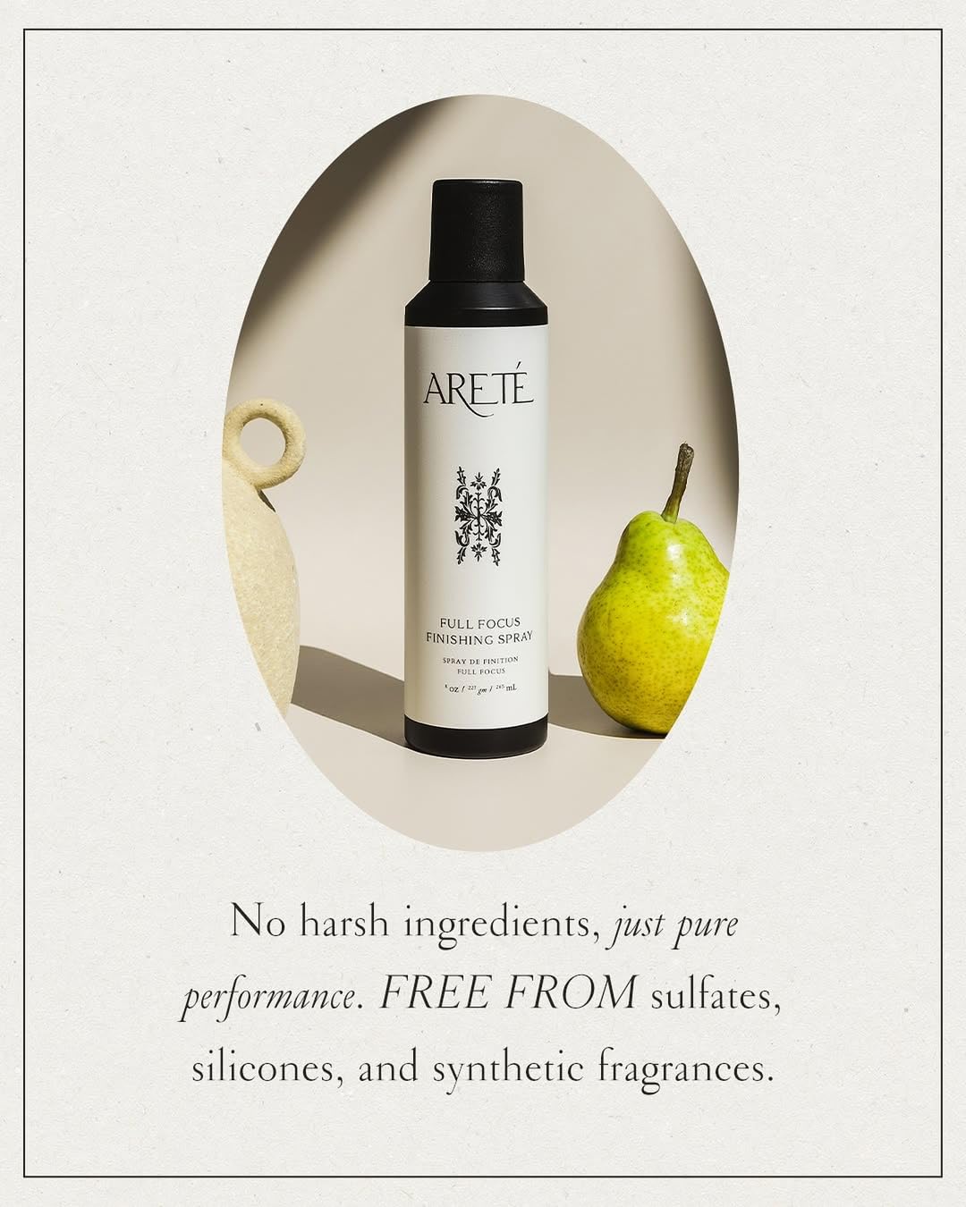 ARETÉ Full Focus Finishing Spray – Strong Buildable Hold, Shiny Finish, Anti-Frizz Hairspray for Women | Made in USA 8oz