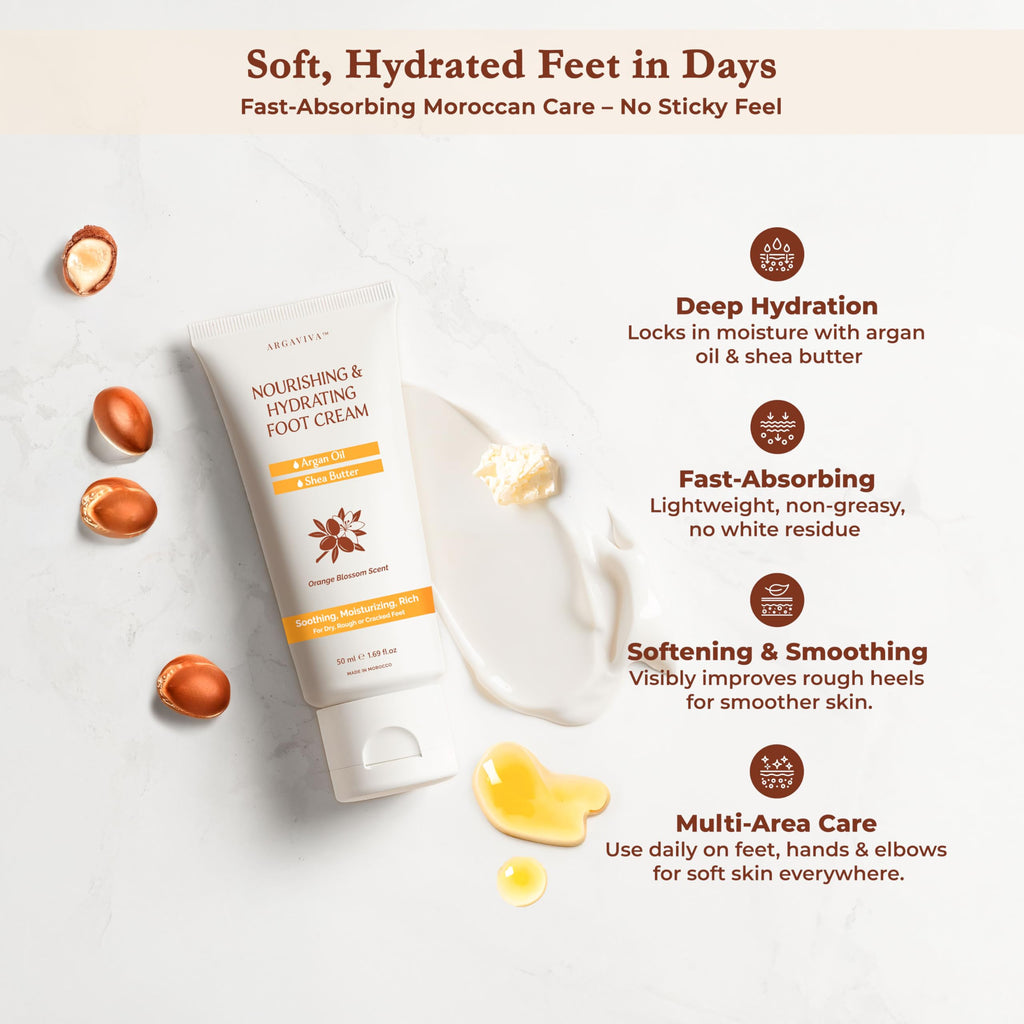 Argaviva Foot Cream for Dry Cracked Heels – Hydrating Moisturizer with Argan Oil, Shea Butter & Vitamin E