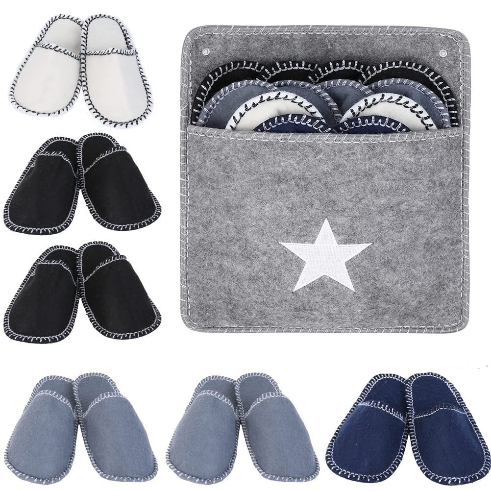 ariarly Fleece Felt Guest Slippers – 6 Pairs Anti-Slip Washable Spa Slippers for Hotels & Travel
