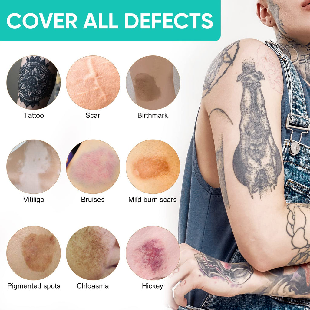 ARIOS Tattoo Cover Up Makeup Waterproof – 2-Color Long Lasting Body Concealer for Tattoos, Scars, Vitiligo & Dark Spots