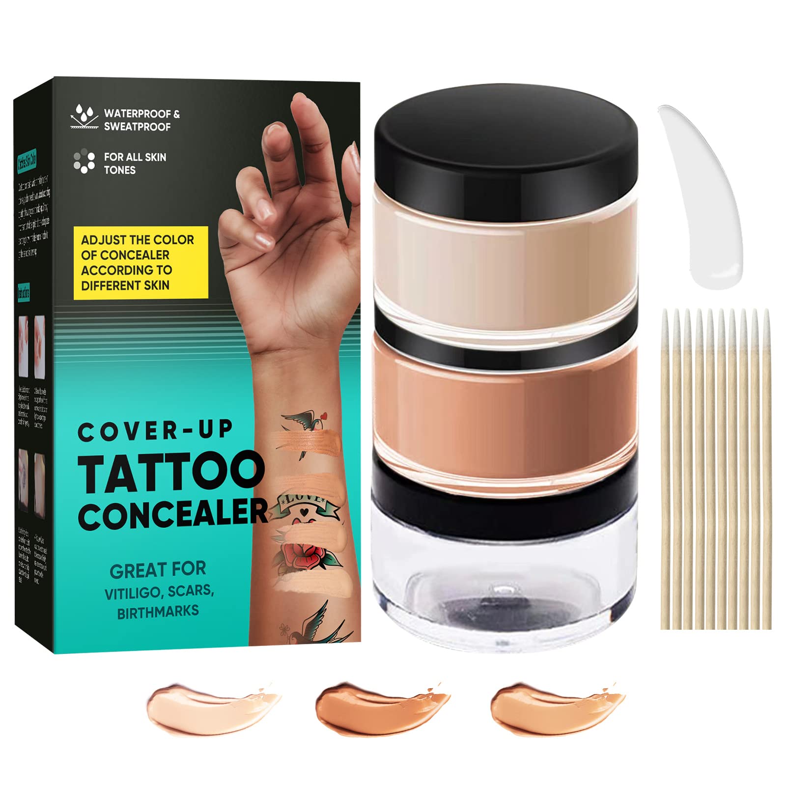 ARIOS Tattoo Cover Up Makeup Waterproof – 2-Color Long Lasting Body Concealer for Tattoos, Scars, Vitiligo & Dark Spots