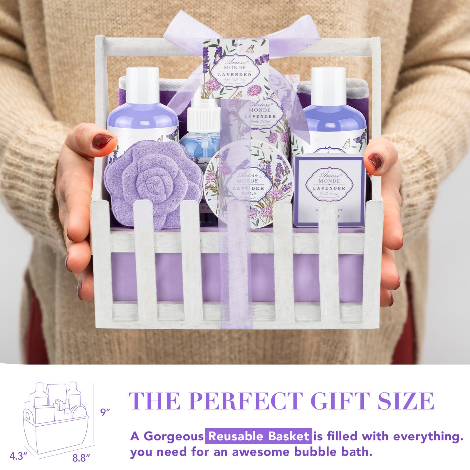 ArioseMonde Lavender Spa Gift Set – Luxury At-Home Self-Care Gift Baskets for Women