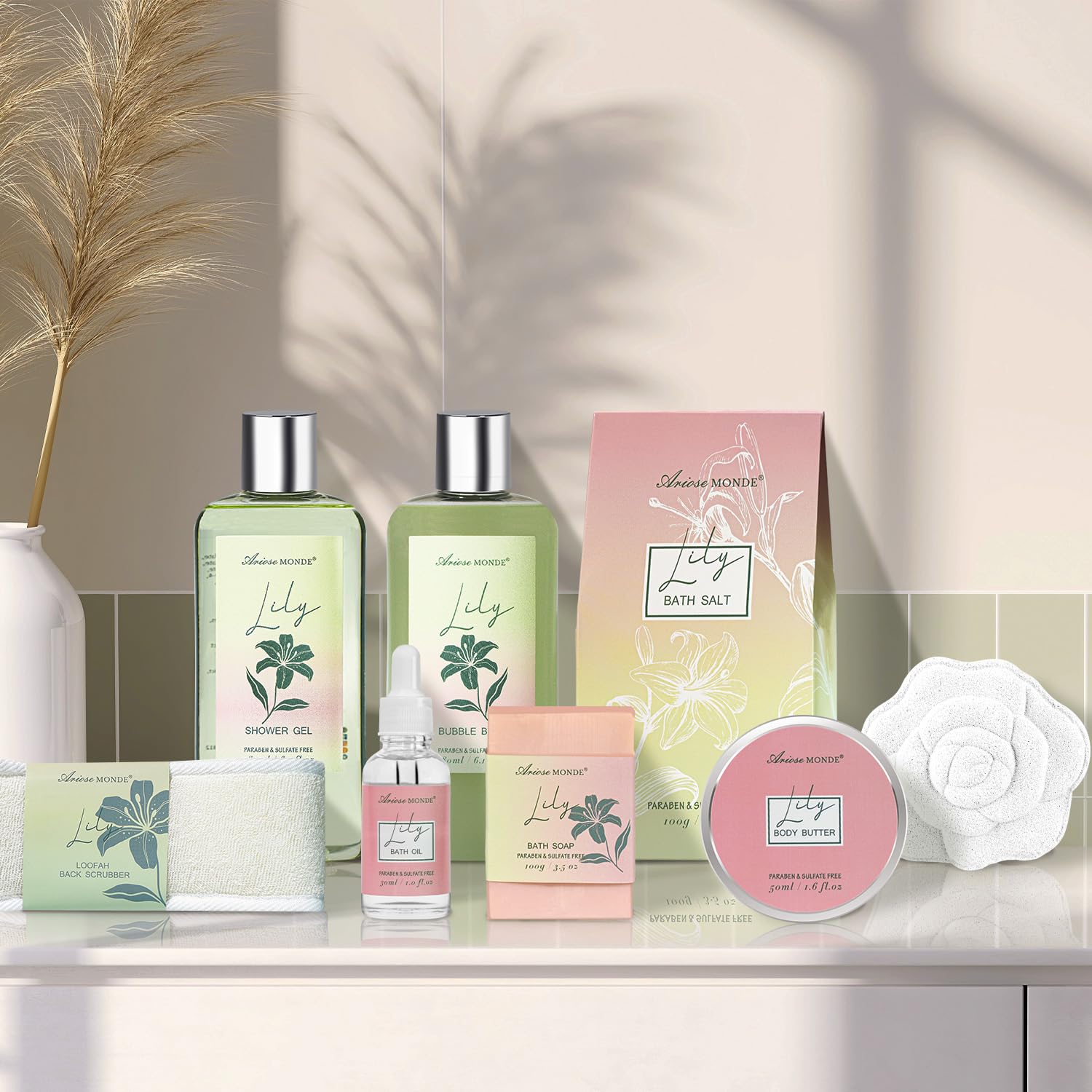 ArioseMonde Lily Spa Gift Set — 9-Piece Bath & Body Gift Basket for Women
